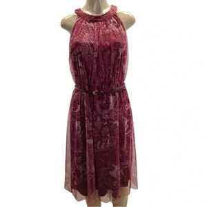 Candalite Size Medium Sleeveless Floral Print Dress with Back Zipper & Belt. New